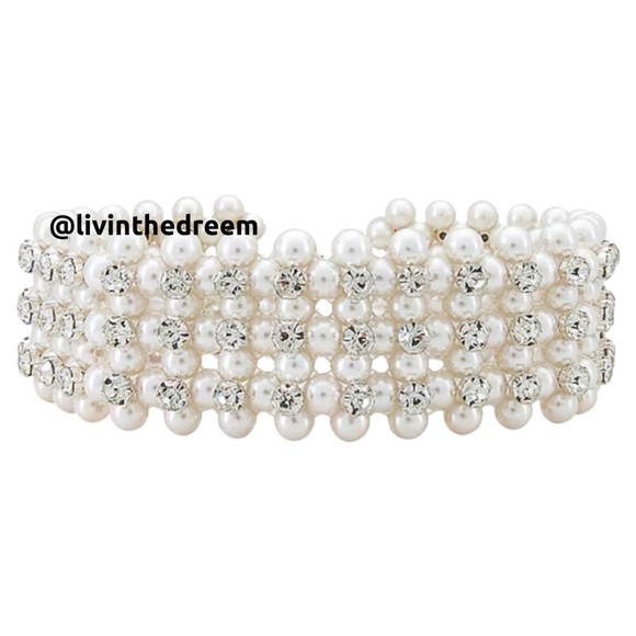 RETROFETE ROSEWOOD PEARL & RHINESTONE STATEMENT CHOKER $199 - Picture 4 of 12